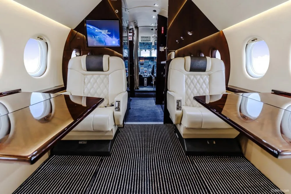 Cabin interior of a 1996 Dassault Falcon 900.