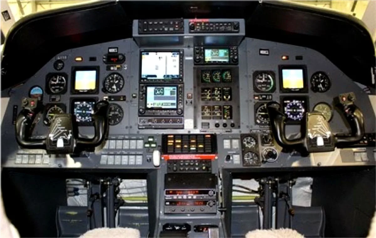 Cockpit and instrument panel of a 1996 Pilatus.