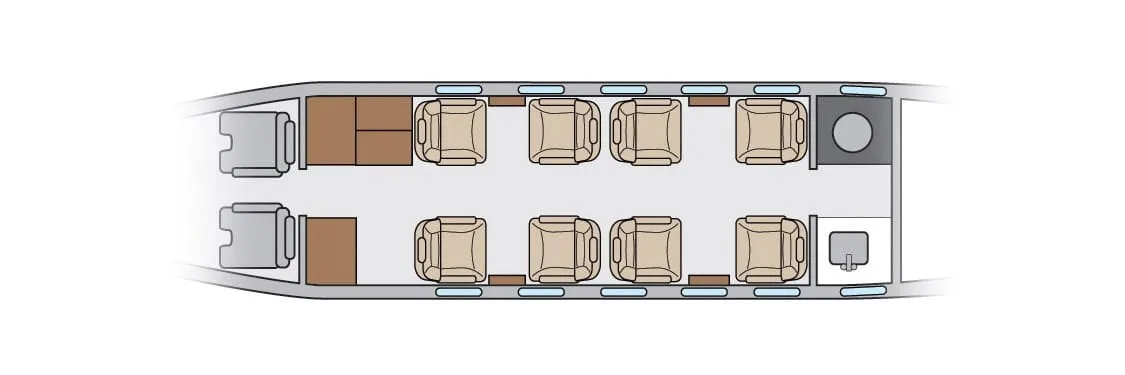 Cabin interior of a 1999 Cessna Citation X.