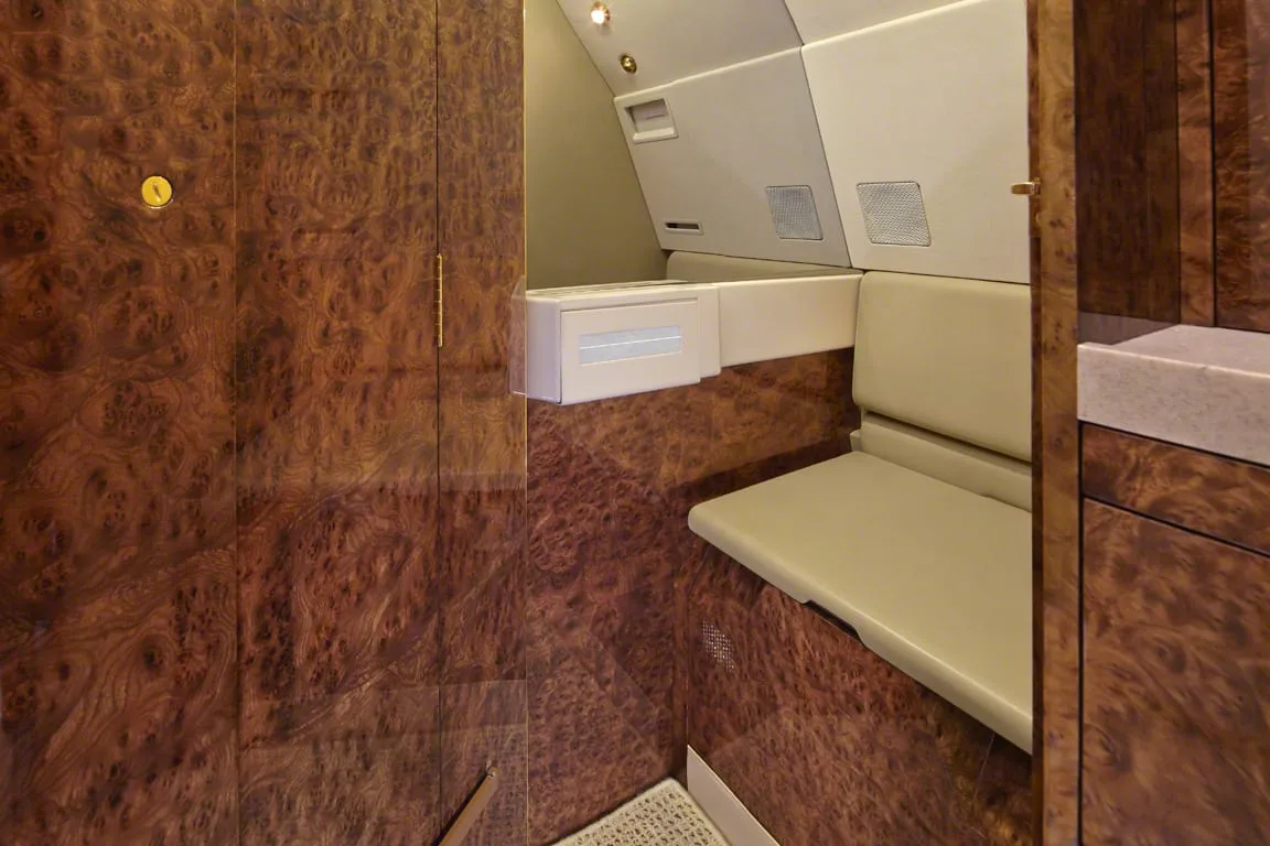 Cabin interior of a 1999 Dassault Falcon 900B.