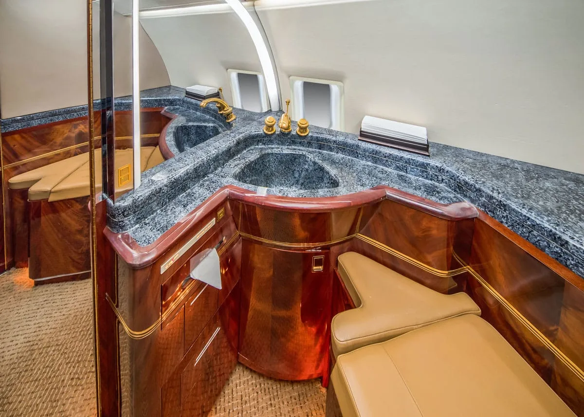 Cabin interior of a 2000 Bombardier Challenger 604.