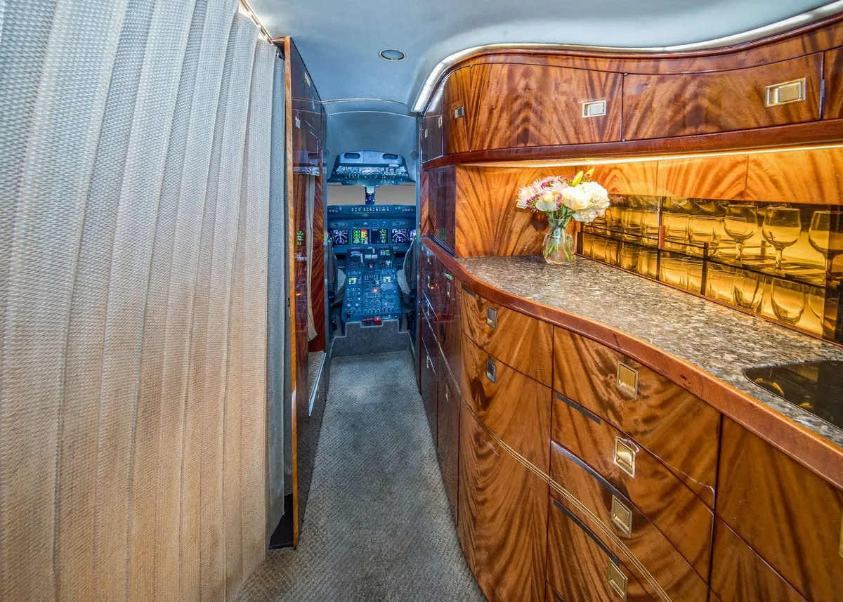 Cabin interior of a 2000 Bombardier Challenger 604.