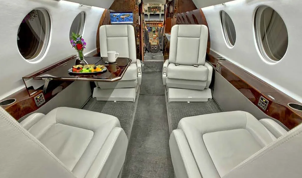 Cabin interior of a 2002 Dassault Falcon 50EX.