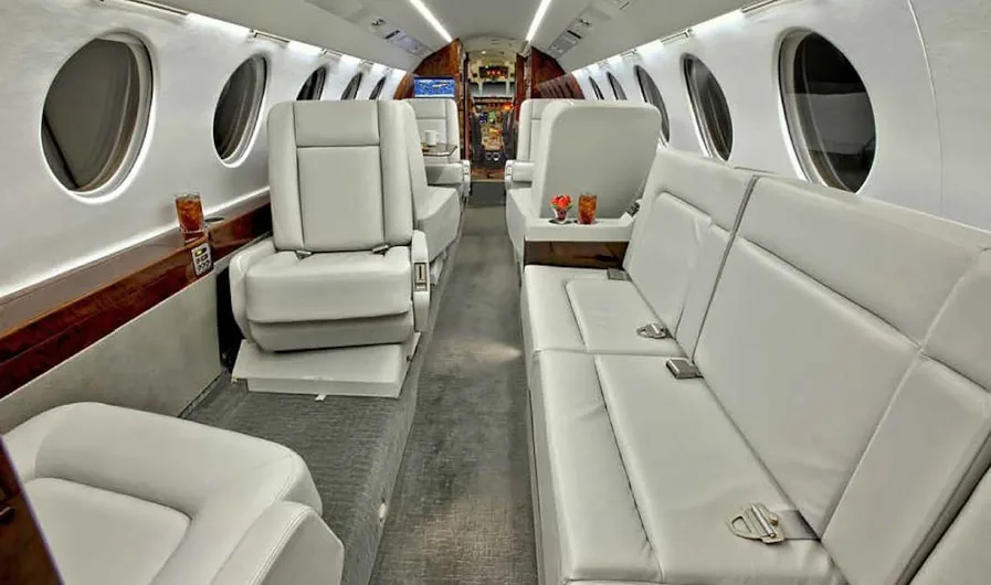 Cabin interior of a 2002 Dassault Falcon 50EX.