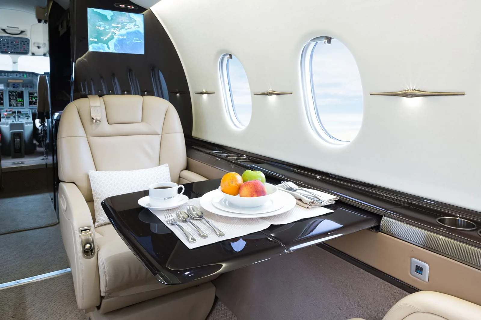 Cabin interior of a 2010 Hawker 4000.
