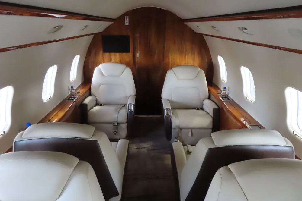 Cabin interior of a 2013 Bombardier Challenger 300.