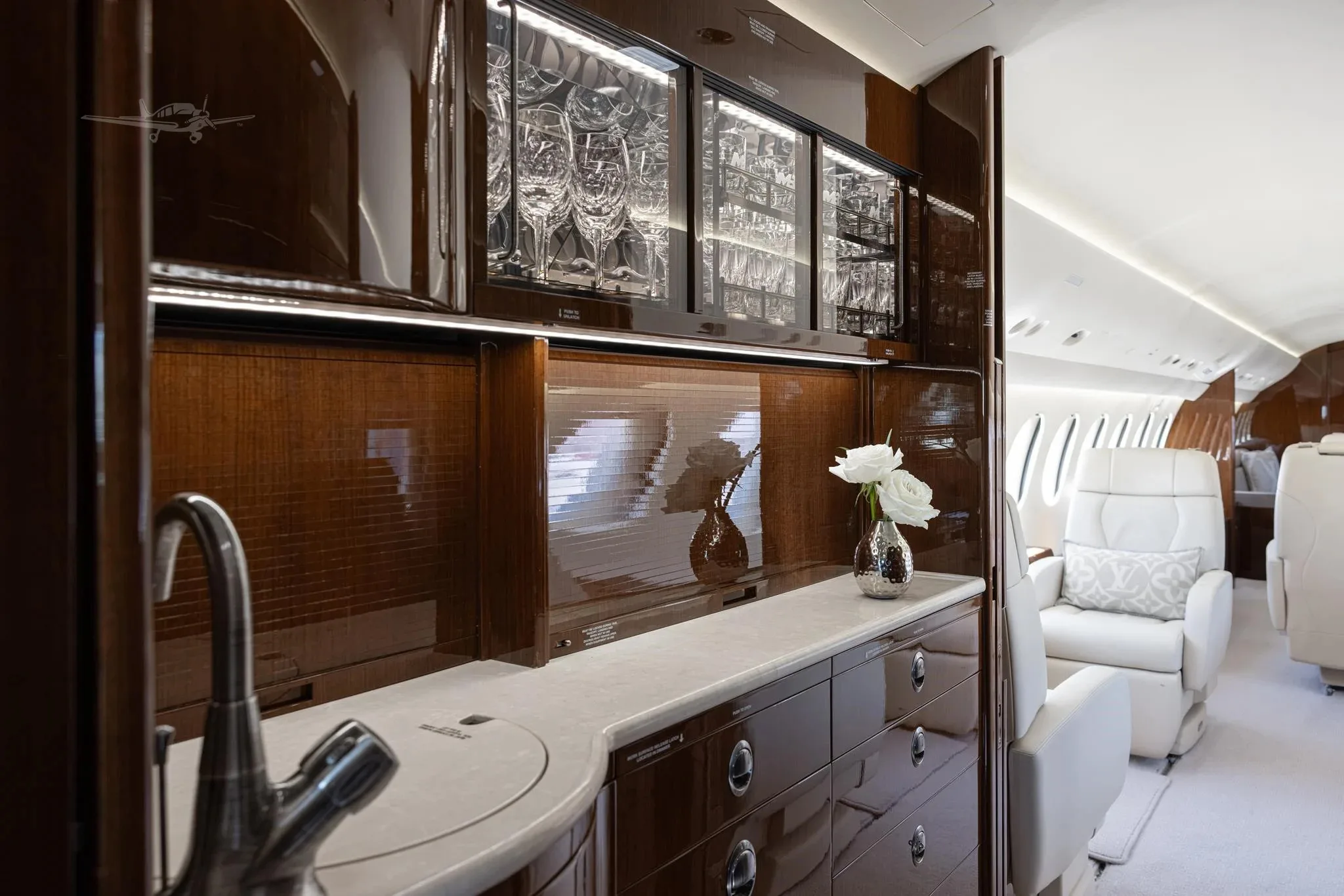 Cabin interior of a 2013 Dassault Falcon 7X.