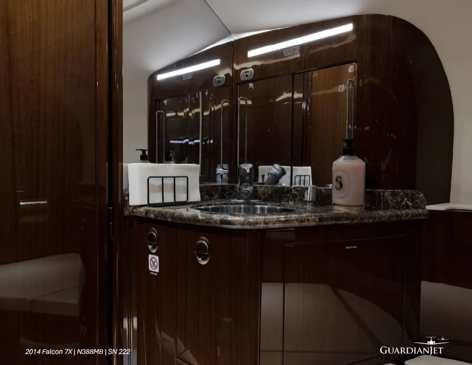 Cabin interior of a 2013 Dassault Falcon 7X.