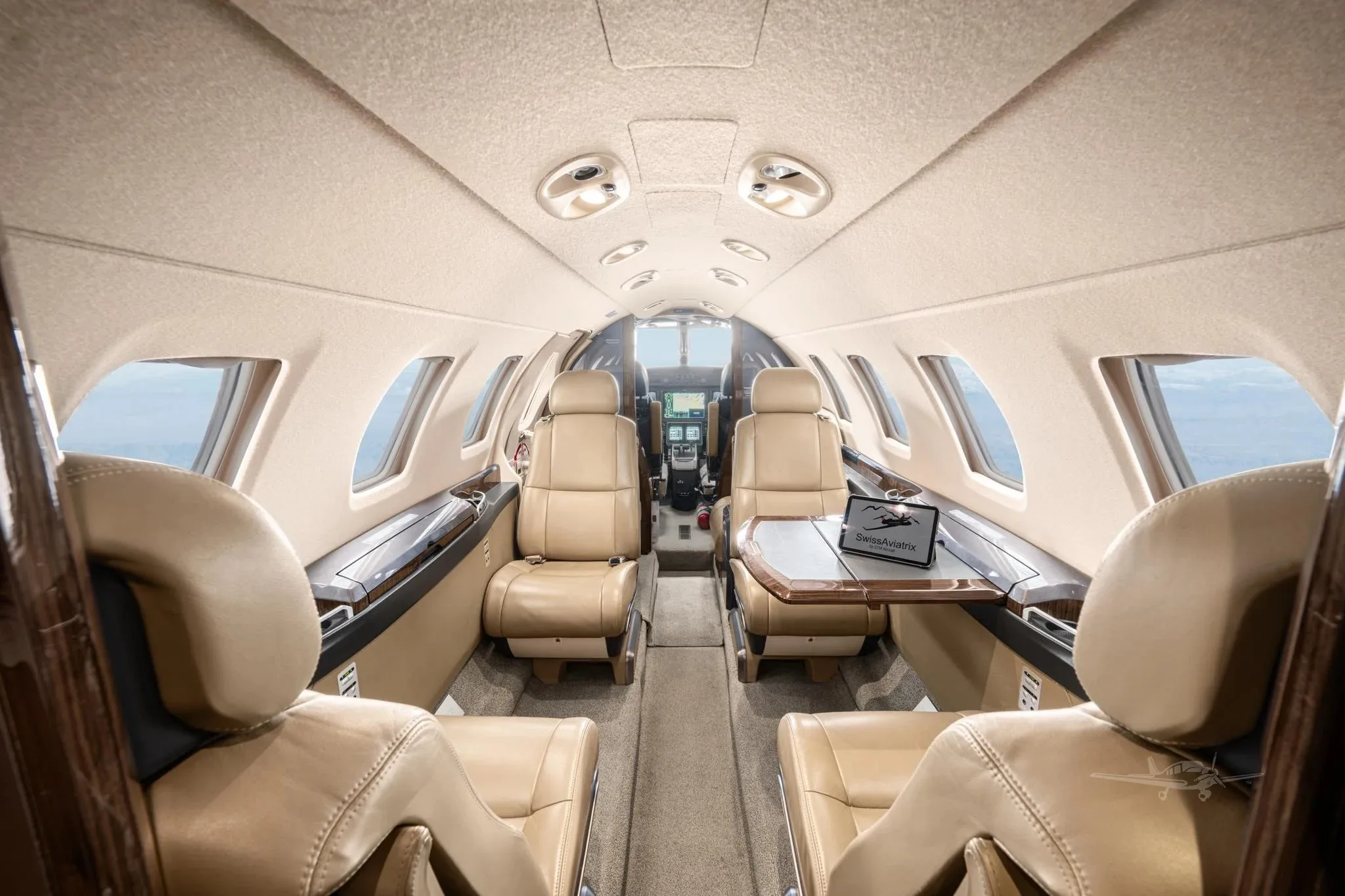 Cabin interior of a 2014 Cessna Citation M2.