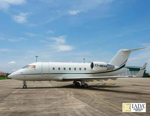 Exterior view of a 2006 Bombardier Challenger 600, T7-MBA8.