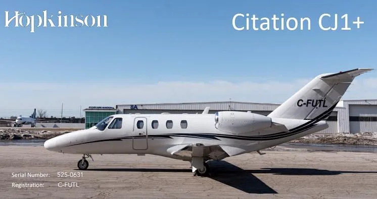 Exterior view of a 2007 Cessna Citation CJ1, C-FUTL.