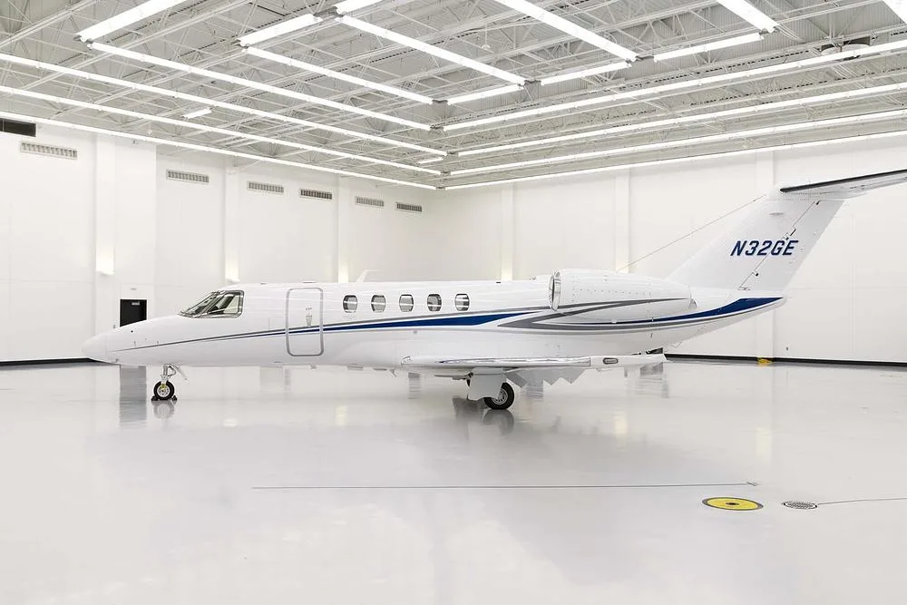 Exterior view of a 2022 Cessna Citation CJ4, N32GE.
