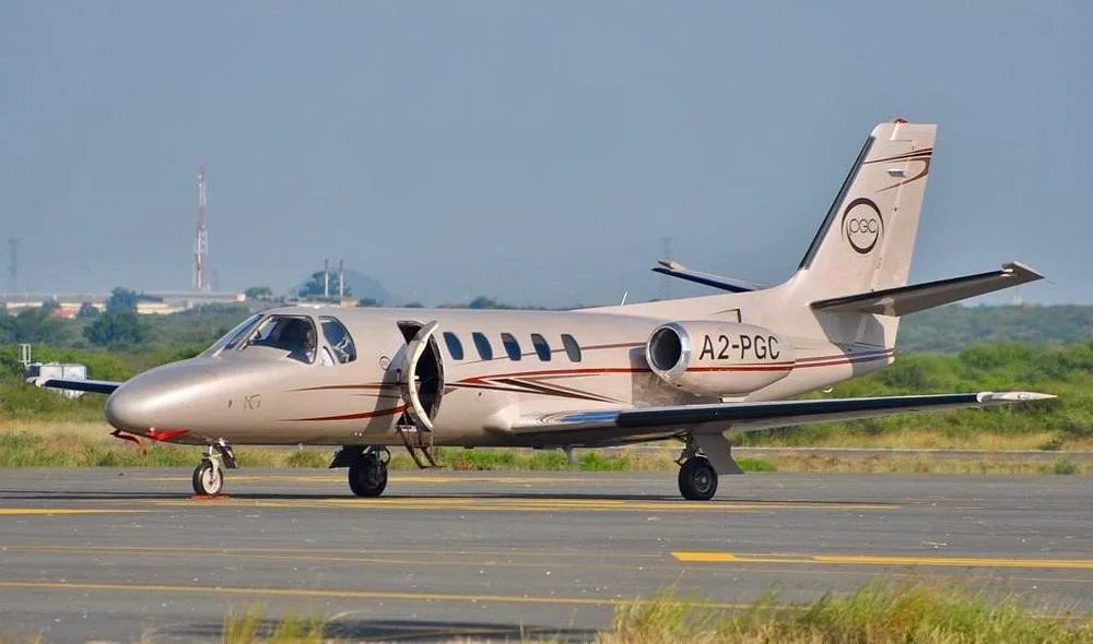 Exterior view of a 1980 Cessna Citation II/SP, A2-PGC.