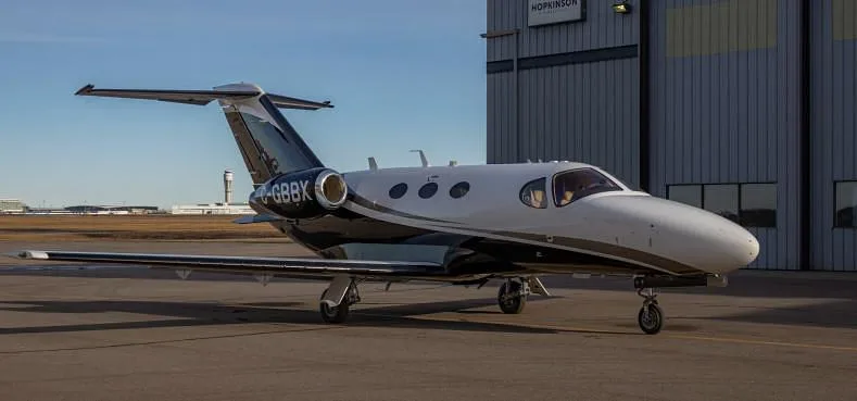 Exterior view of a 2008 Cessna Citation Mustang, C-GBBX.