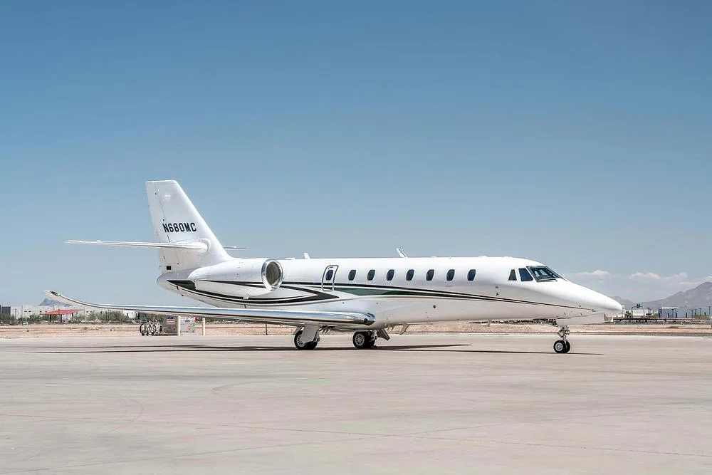 Exterior view of a 2013 Cessna Citation Sovereign, N680MC.