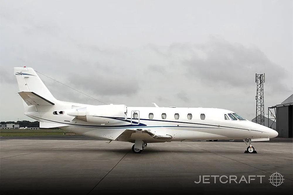 Exterior view of a 2014 Cessna Citation XLS, 7T-VNC.