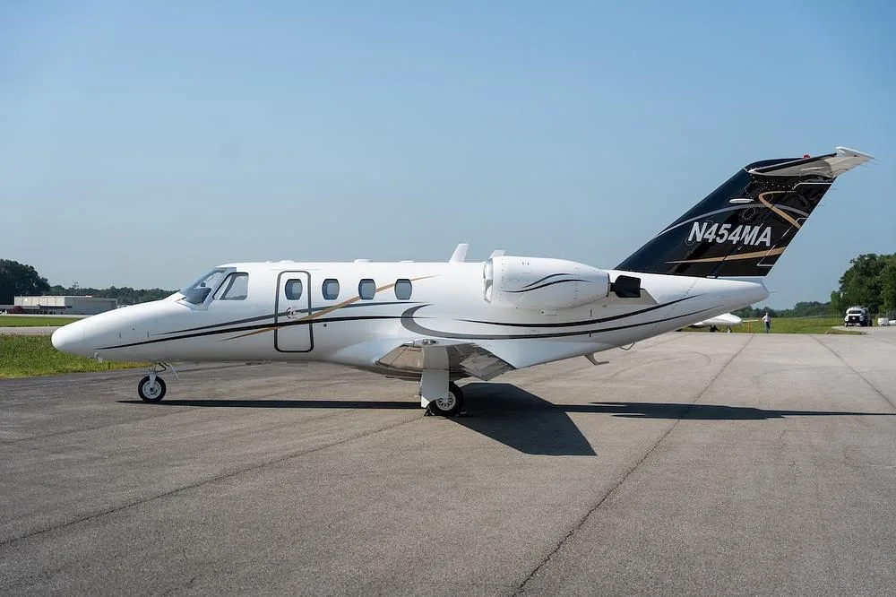 Exterior view of a 1998 Cessna CitationJet, N454MA.