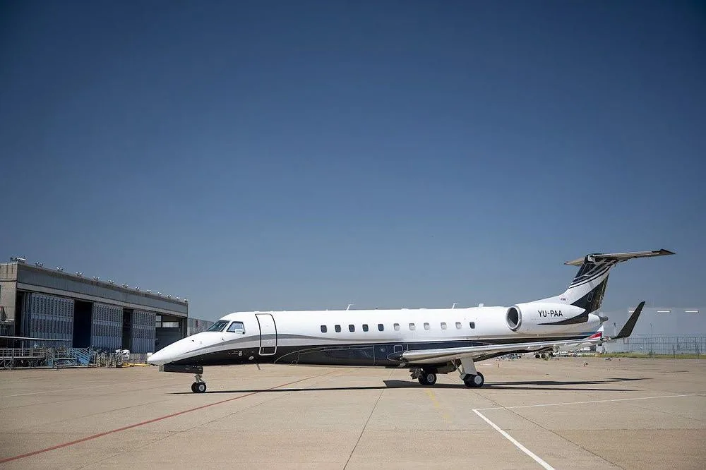 Exterior view of a 2008 Embraer Legacy 600, YU-PAA.