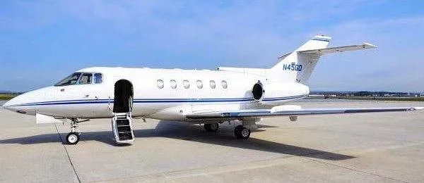 Exterior view of a 1989 Hawker 800A, N45GD.