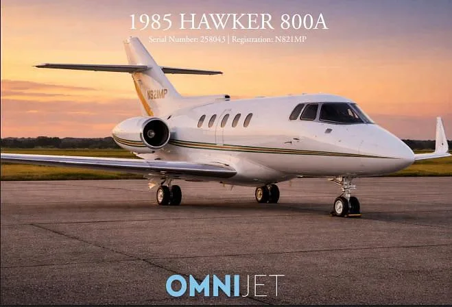 Exterior view of a 1985 Hawker 800A, N821MP.