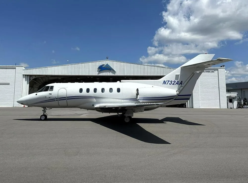 Exterior view of a 1994 Hawker 800XPI, N732AA.