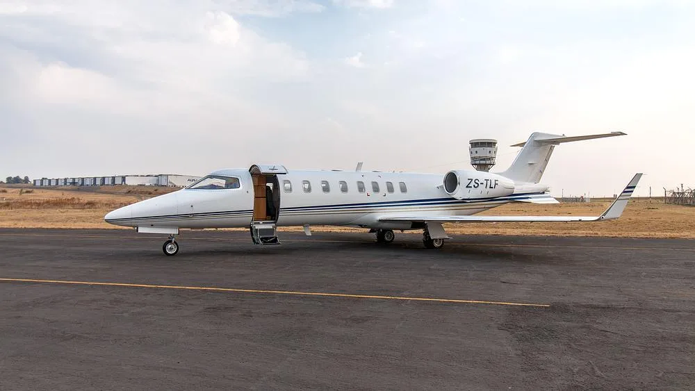 Exterior view of a 2002 Learjet 45, ZS-TLF.