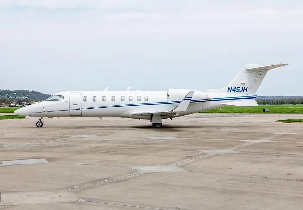 Exterior view of a 2010 Learjet 45XR, N45JH.