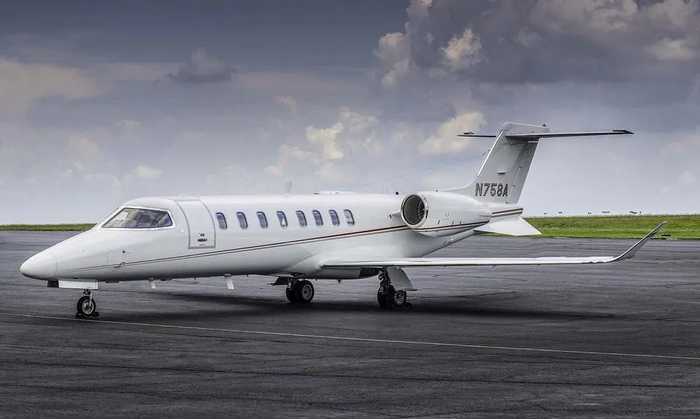 Exterior view of a 2016 Learjet 75, N758A.