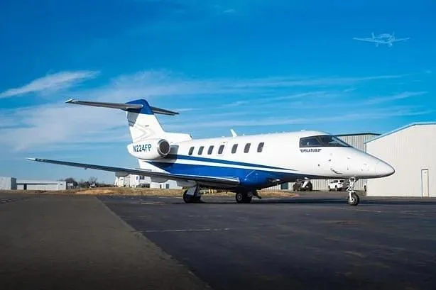 Exterior view of a 2021 Pilatus PC24, N224FP.