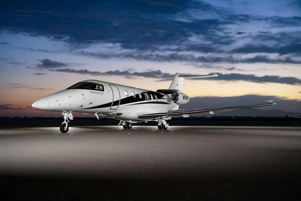 Exterior view of a 2018 Pilatus PC24, N107PJ.