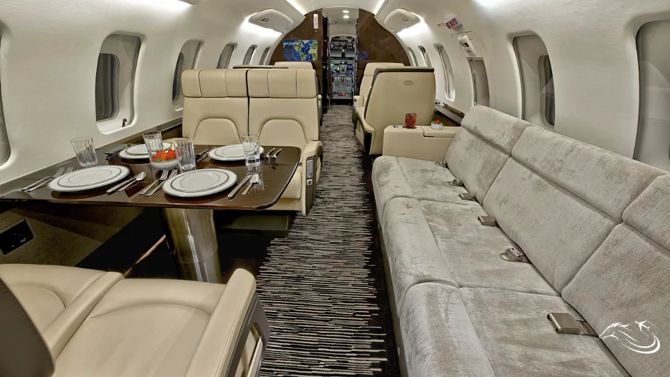 Cabin interior of a 2017 Bombardier Challenger 650 | One US Owner | Large Cabin — Thoroughbred Aviation.