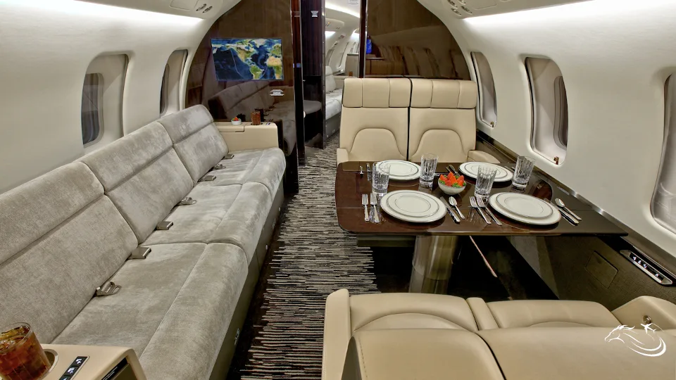 Cabin interior of a 2017 Bombardier Challenger 650 | One US Owner | Large Cabin — Thoroughbred Aviation.