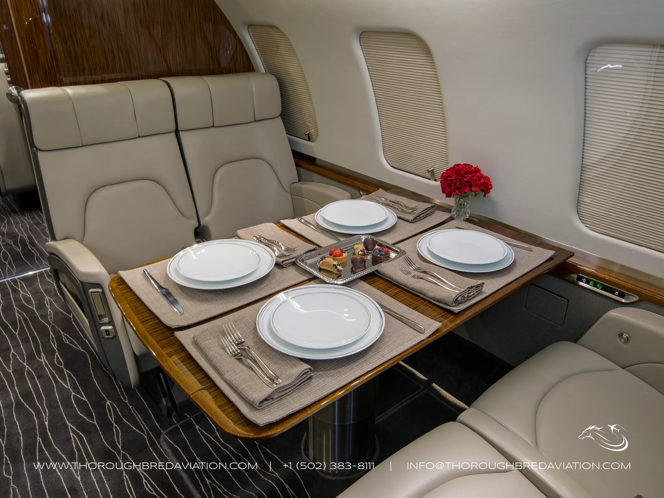 Cabin interior of a 2018 Bombardier Challenger 650 — Thoroughbred Aviation.