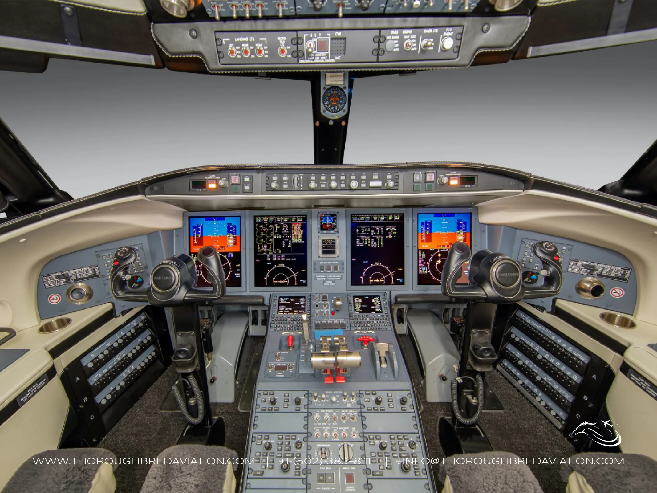 Cockpit and instrument panel of a 2018 Bombardier Challenger 650 — Thoroughbred Aviation.