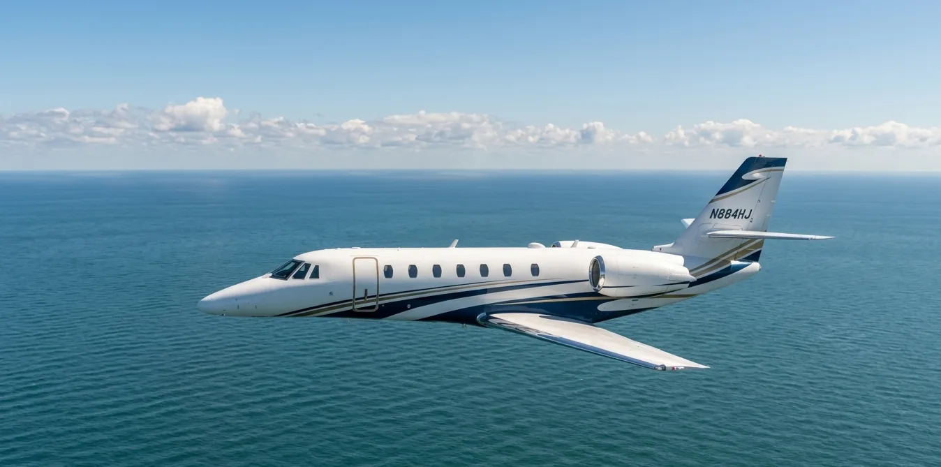 Exterior view of a Cessna Citation Sovereign, N884HJ.
