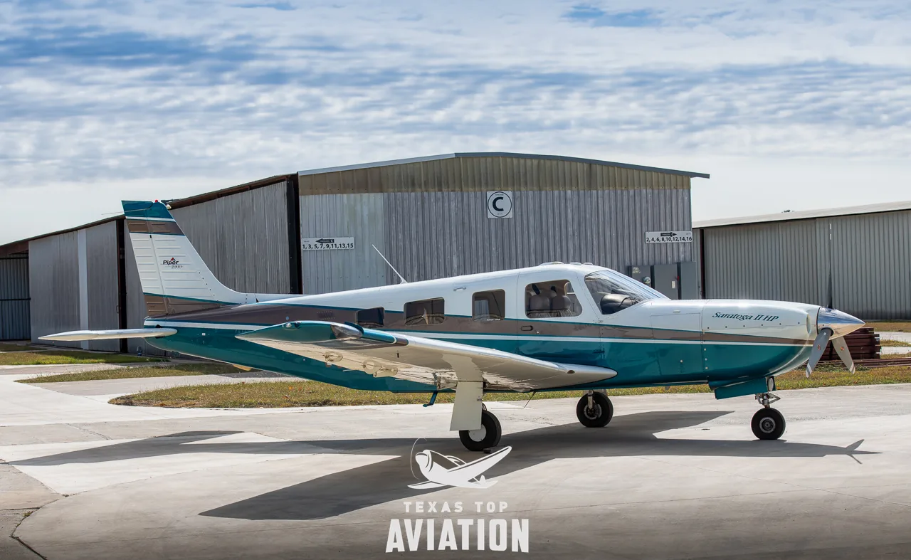Exterior view of a 2000 Piper Saratoga II HP N4168Z SOLD!.