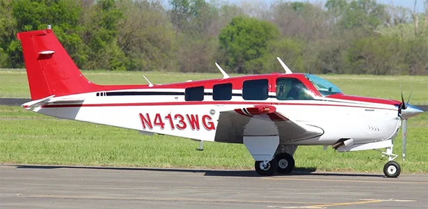 Exterior view of a 1976 Beechcraft A36 Bonanza 36, N413WG.