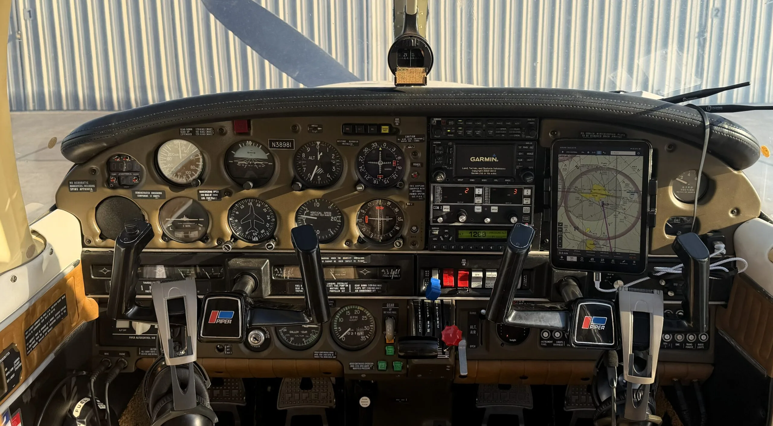 Cockpit and instrument panel of a 1977 Piper Turbo Arrow III.