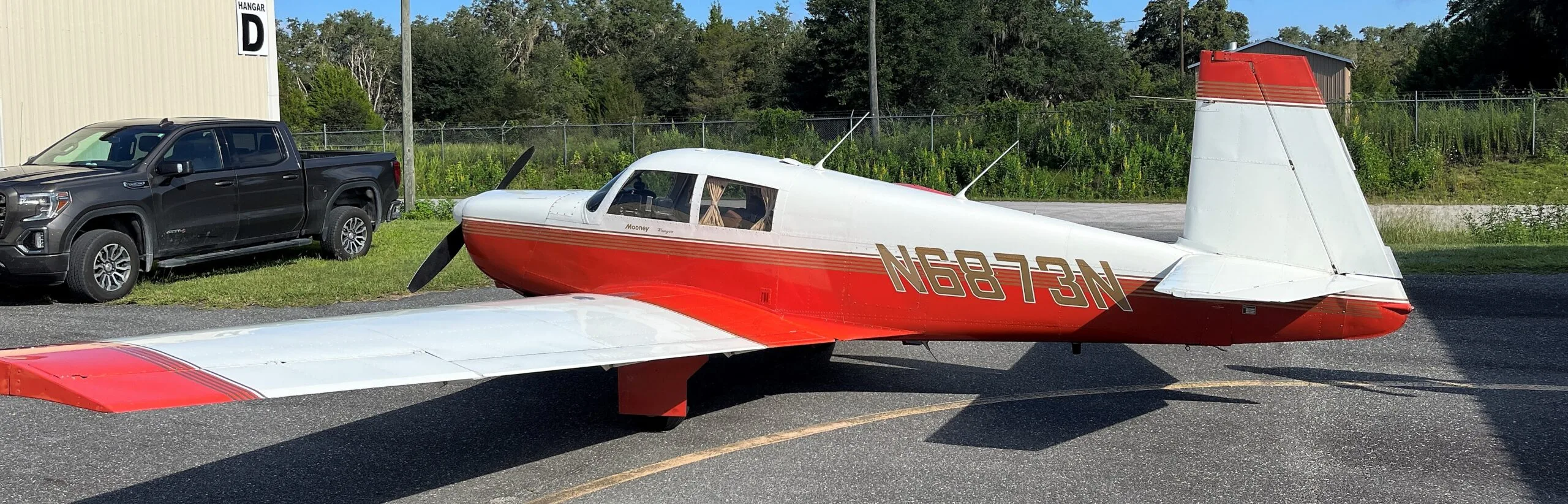 Exterior view of a 1968 Mooney M20C Ranger, N6873N.