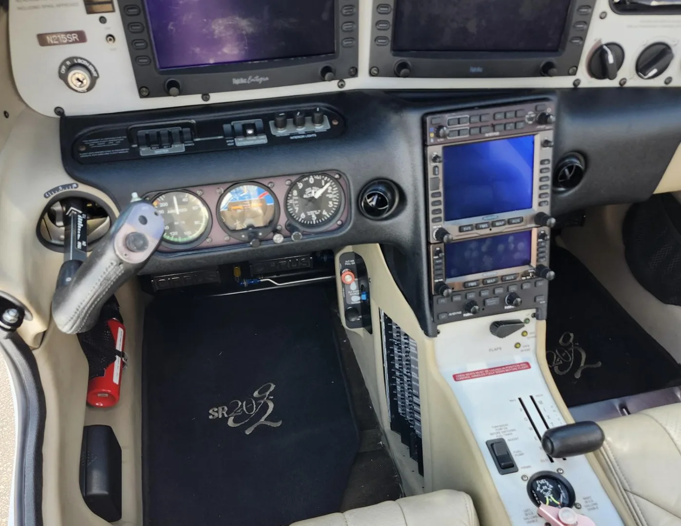 Cockpit and instrument panel of a 2006 Cirrus SR20 For Flight School Leaseback.