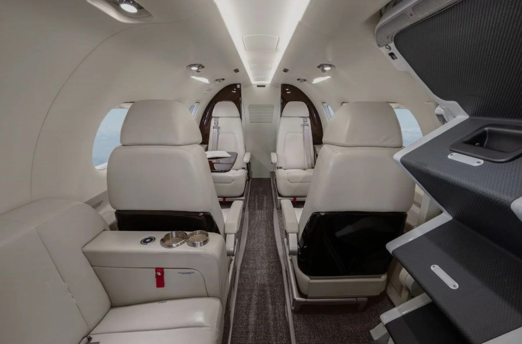 Cabin interior of a Embraer Phenom 100E.