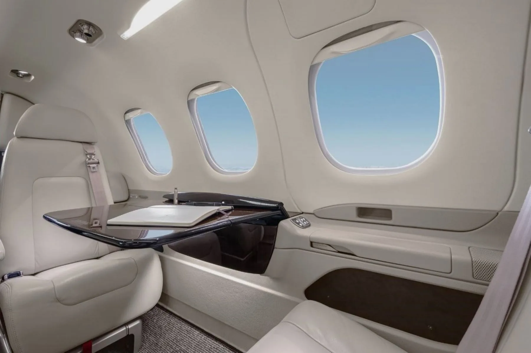 Cabin interior of a Embraer Phenom 100E.