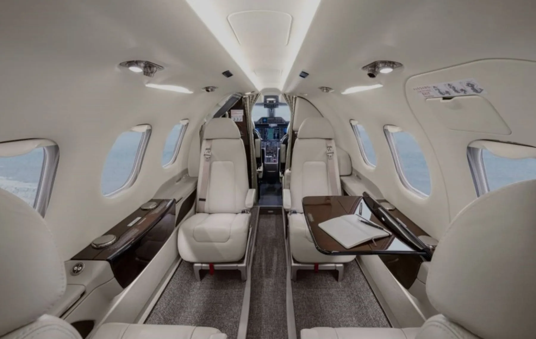 Cabin interior of a Embraer Phenom 100E.