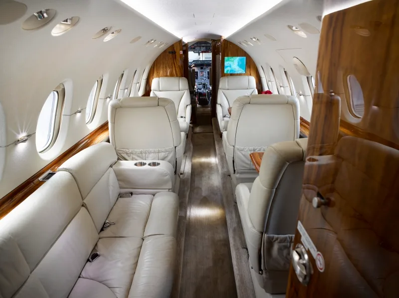 Cabin interior of a Hawker 800XP.