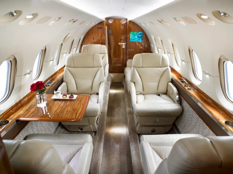 Cabin interior of a Hawker 800XP.