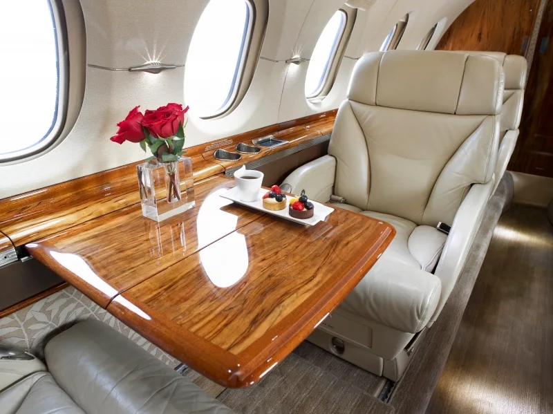Cabin interior of a Hawker 800XP.