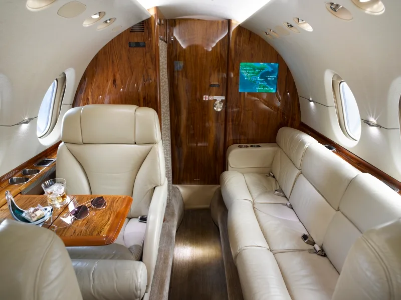 Cabin interior of a Hawker 800XP.