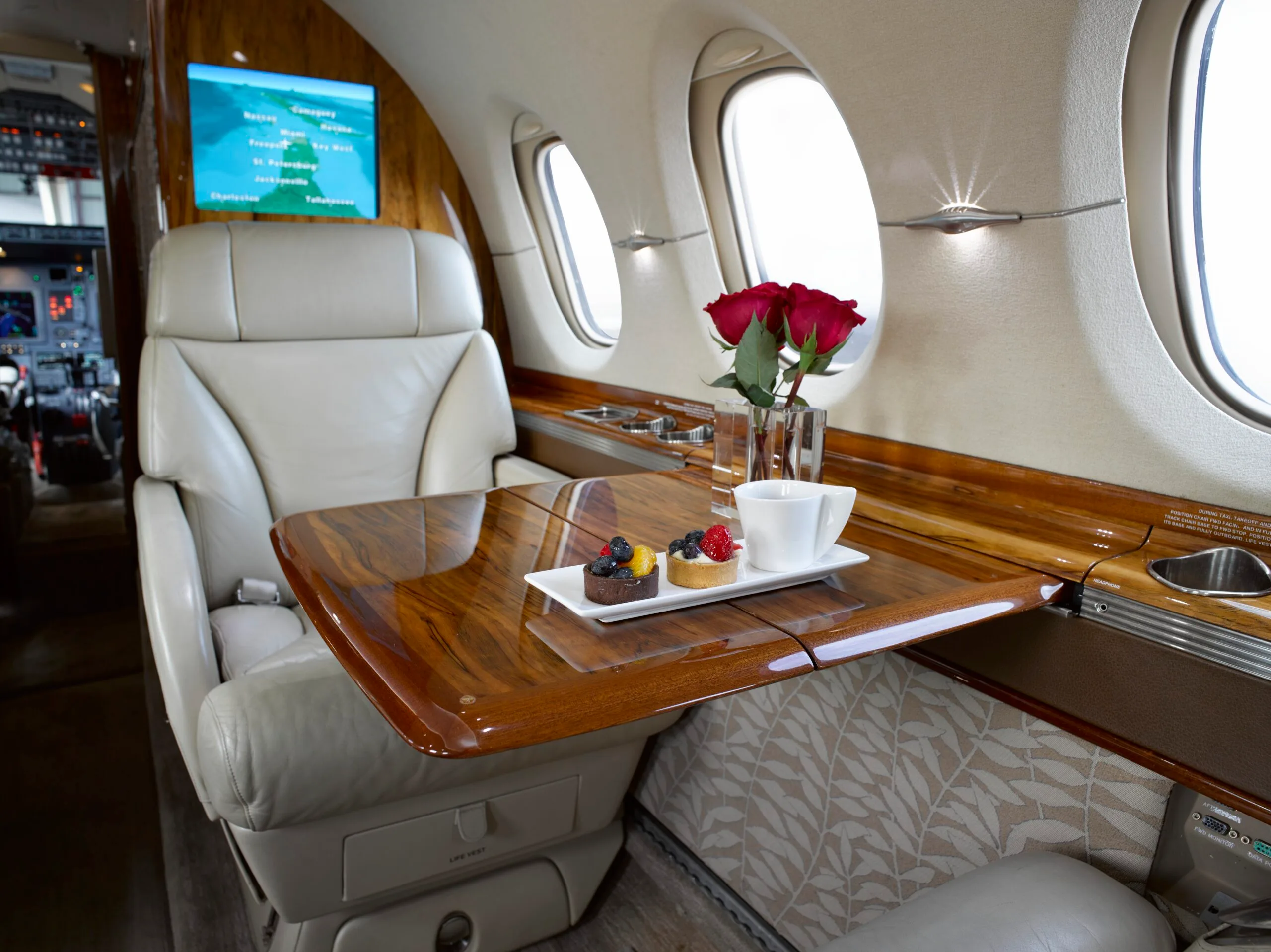 Cabin interior of a Hawker 850XP.