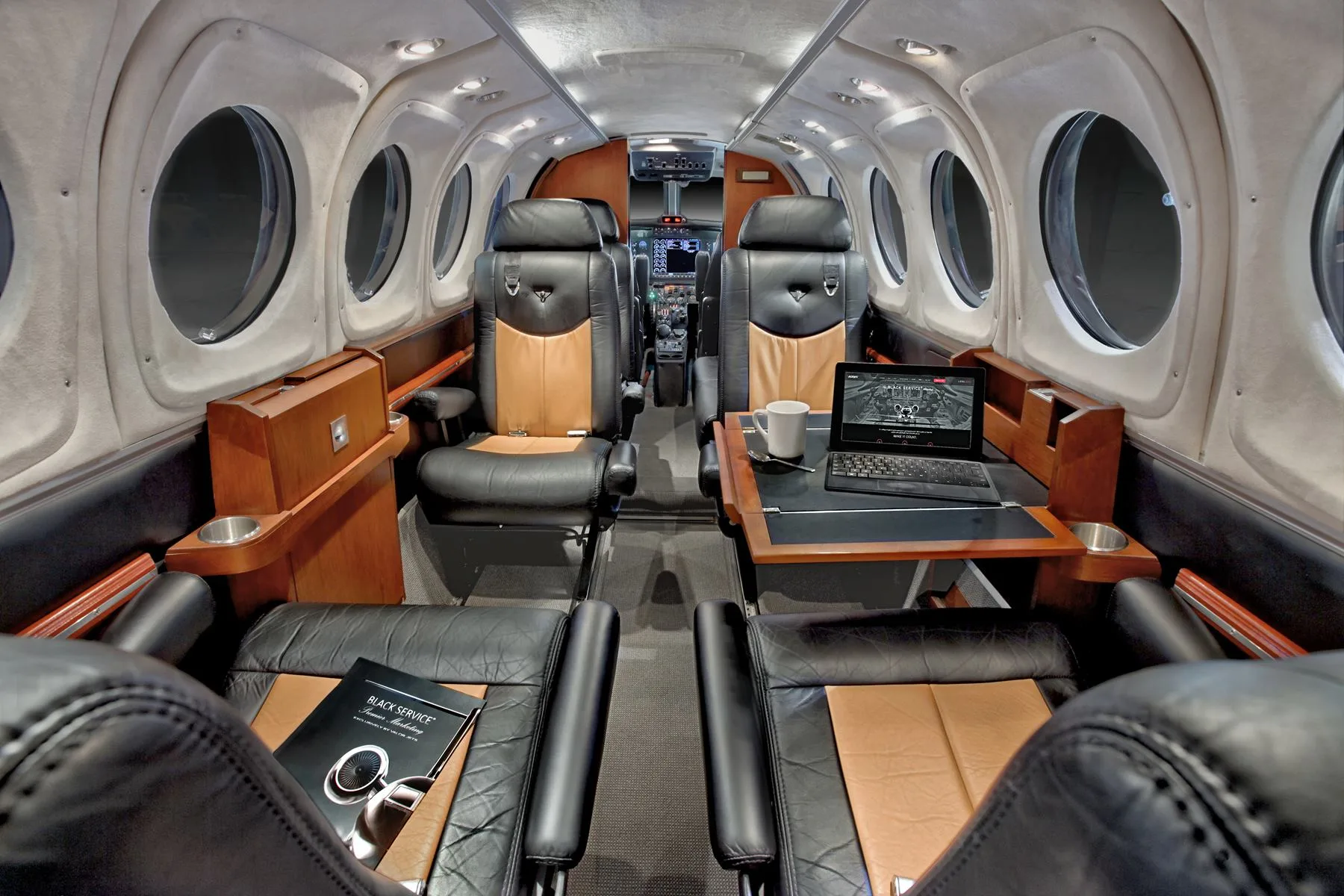 Cabin interior of a Beechcraft King Air 200.