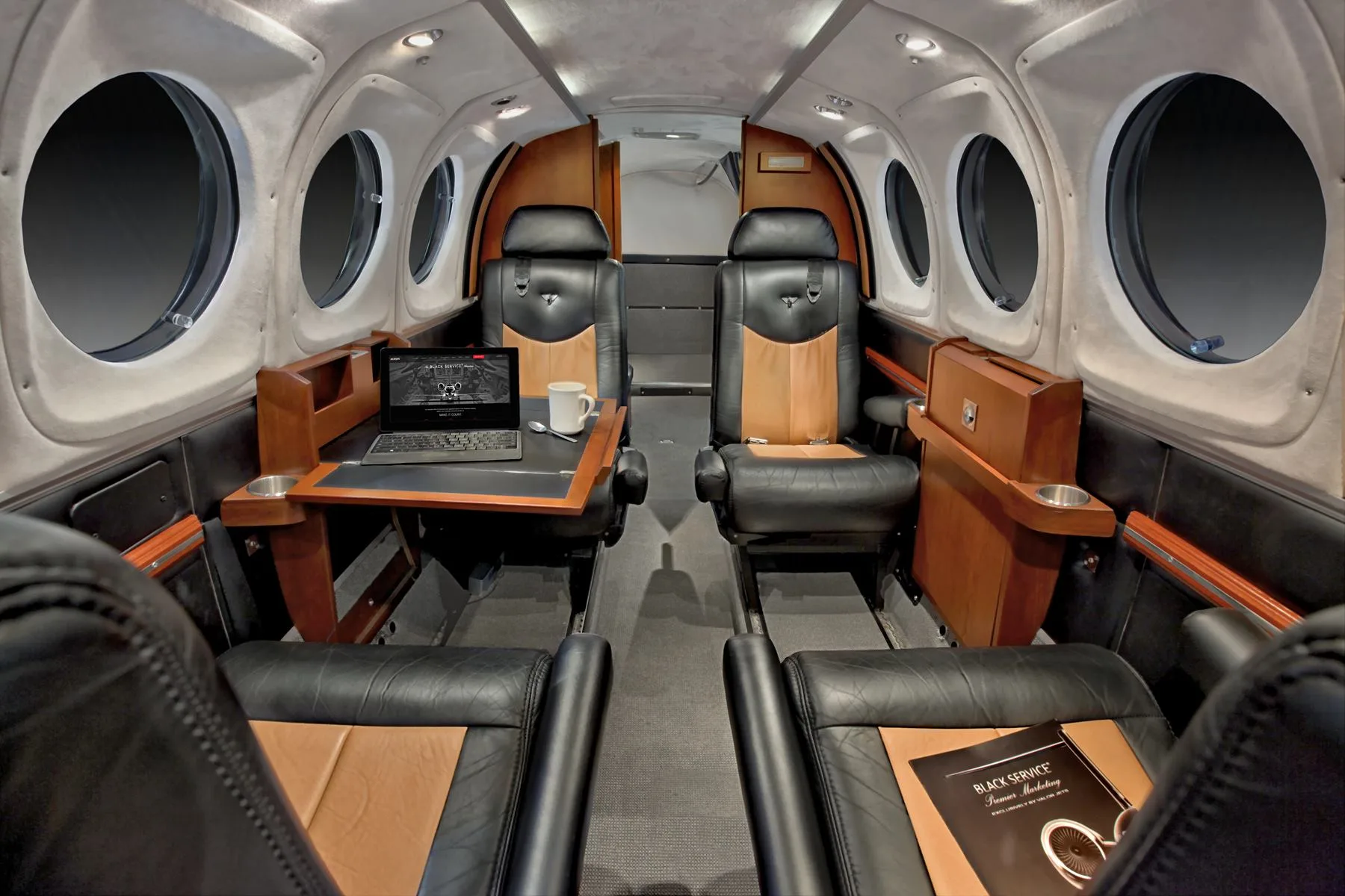 Cabin interior of a Beechcraft King Air 200.